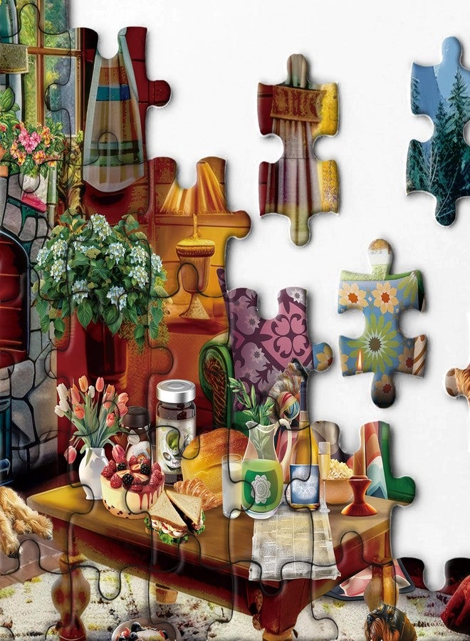 BBOLDIN Cozy Cabin Winter Scene Puzzle 1000 Piece for Adults, Book Cozytime Jigsaw Puzzle Coffee Table, Dog Cat Puzzle - Image 4